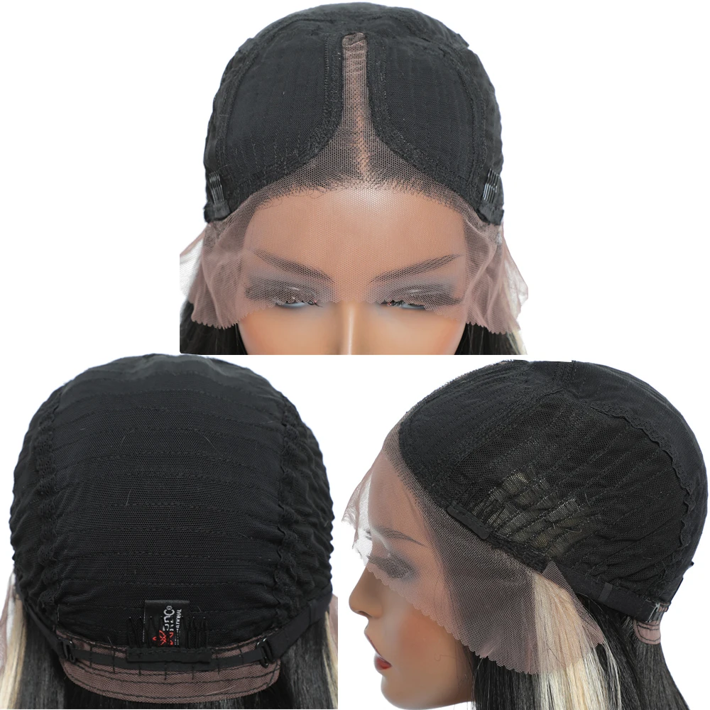 

Long Straight Highlights Wig 26 Inches Synthetic Wigs for Women SOKU Middle Part Lace Front Wig Daily Cosplay Party Hairstyle