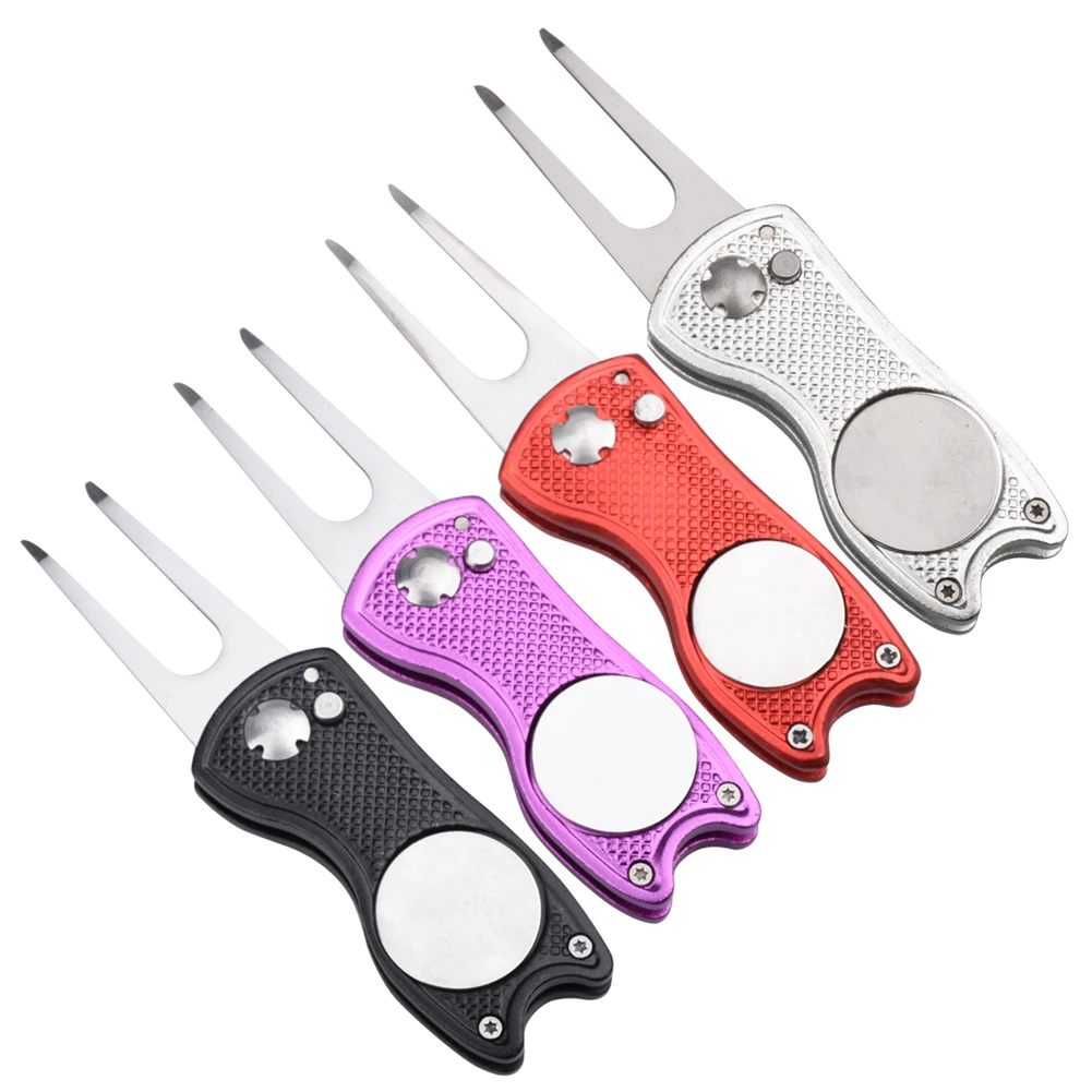 

Zinc Alloy Golf Green Fork Marker Portable Folding Golf Turf Lawn Cleaning Mowing Tool Handheld Lawn Grass Repair Fork