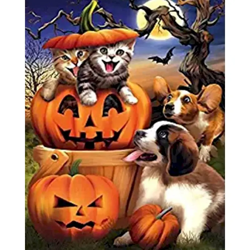 

Gatyztory 60x75cm Frame Cat Dog Pumpkin DIY Painting By Numbers Handpainted Oil Painting Halloween