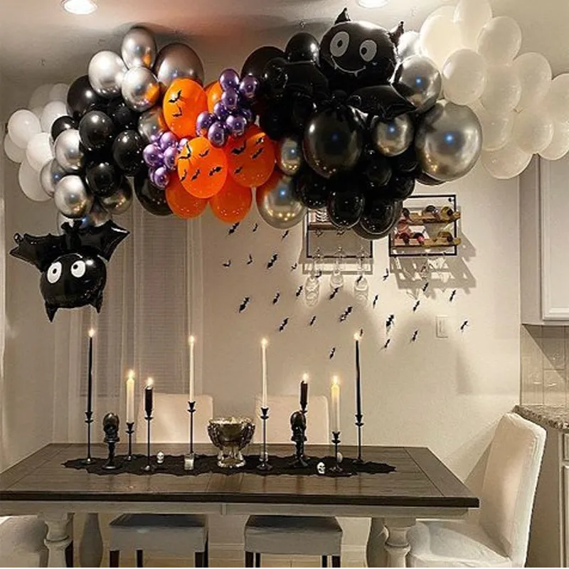 

105pcs Halloween Black White Orange Latex Balloons Big Bat Foil Balls Ghost Party Birthday Decorations Supplies