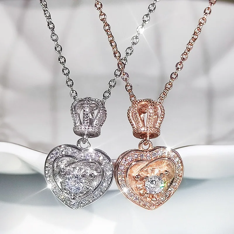 

2021 New Luxury Rose Gold Silver Color Heart Necklace for Women Anniversary Gift Jewelry Bulk Sell X6267