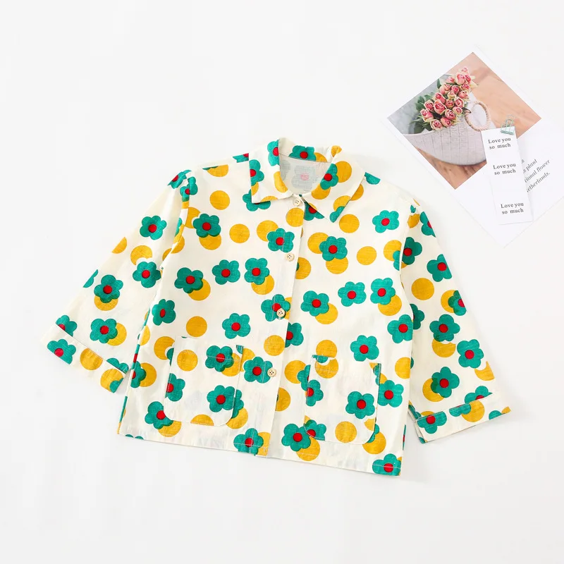 

Girl Blouse 2020 Autumn New Korean Fashion Flower Print Loose Cotton Long-Sleeved Toddler Girl Blouse Top