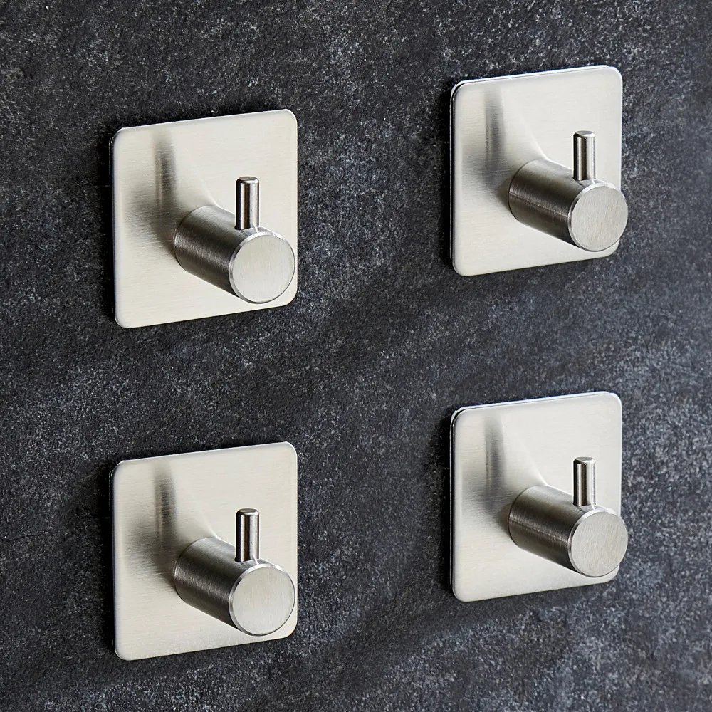 

DSY 4PCS/Set Wall Hook 304 Stainless Steel Towel Coat Kitchen Bathroom Bag Clothes Hooks Hanger Hot Sale 2019 Self-Adhesive