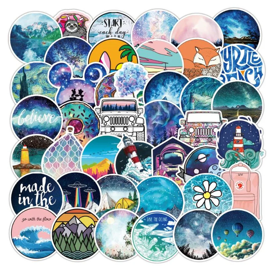 

10/30/50PCS Small Fresh Starry Sky Cartoon Graffiti Sticker Notebook Skateboard Guitar Waterproof Sticker Decoration Wholesale