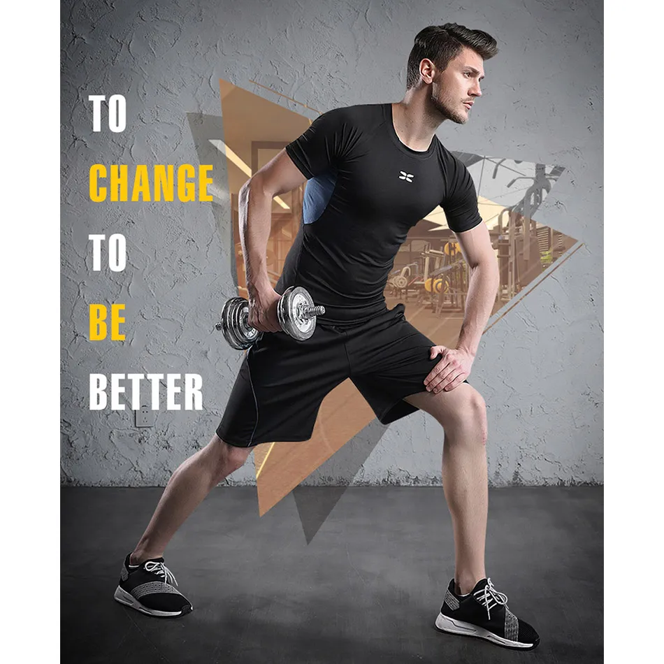 Мужской спортивный костюм для тренировок компрессионная одежда занятий спортом