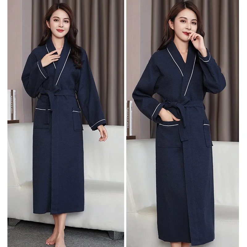 Waffle Robe Women Cotton Bathrobe Night Dress Sleepwear Nightgown Spring Autumn Robes Kimono Women's Gown Women's Sleep Lounge