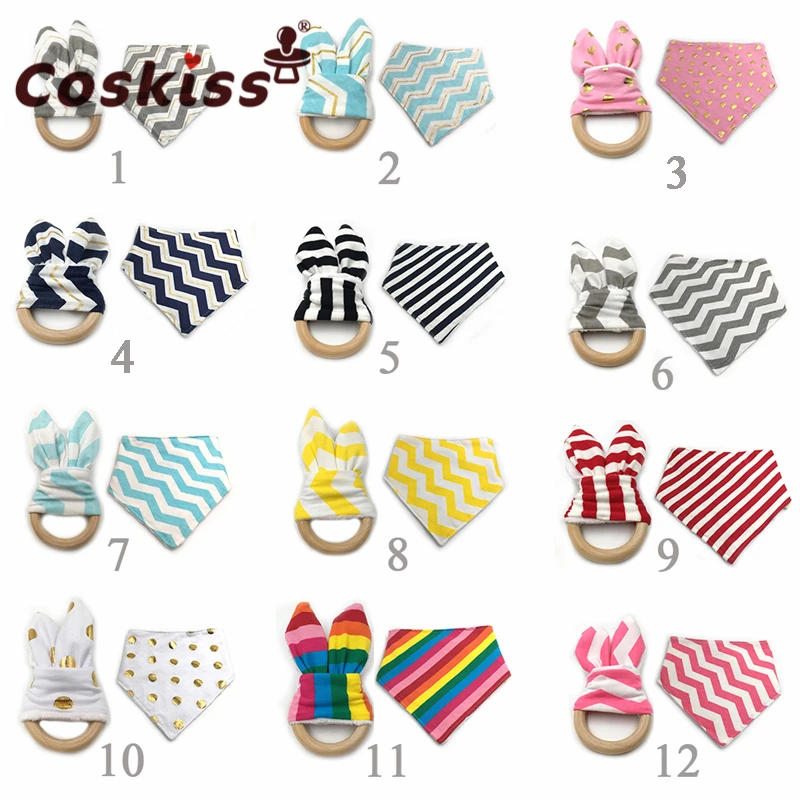 12 комплектов (24 шт.) Детский шарф нагрудник с ушками кролика Прорезыватель