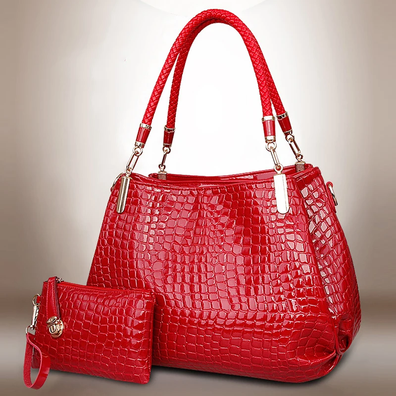 

2Pcs Women Handbags Female Tote Bag Crocodile Big Shoulder Bags Coin/Wallet Bag Ladies Messenger Leather Crossbody Composite Bag