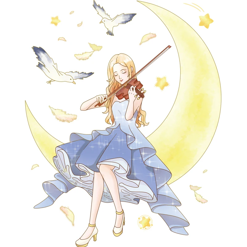 

Cartoon Wall Stickers Musical Girl Sitting on The Moon Stickers Decals for Kids Room Bedroom Living Room Decoration Mural Art