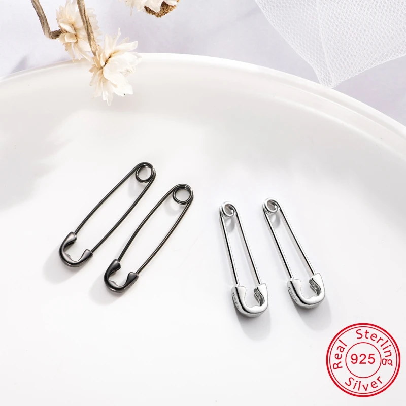 Серьги-гвоздики ZS в стиле панк длинные серебряные сережки с булавкой из