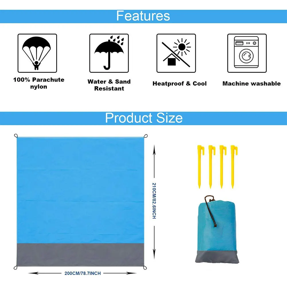 

Beach Blanket Picnic Mat Rug Portable Pocket Sandproof Waterproof Foldable Blanket For Outdoor Garden Park Grass Travel Camping