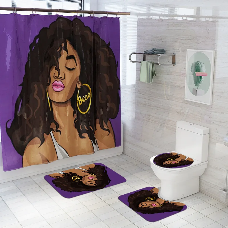 Коврик для ванной и душевая занавеска привлекательной Африканской девушки Набор - Фото №1