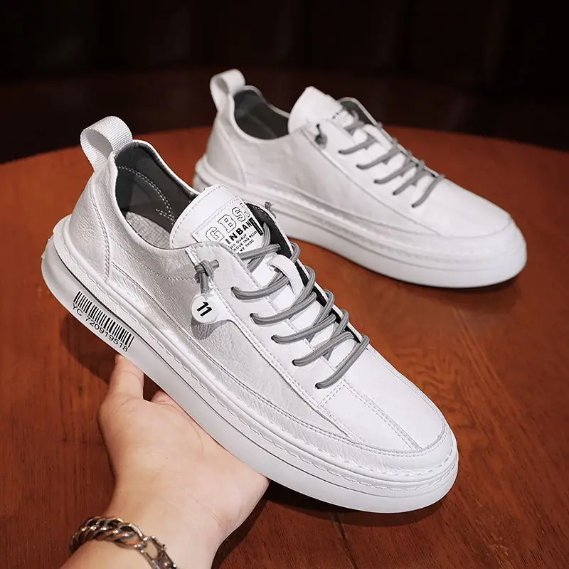

White sneakers boys platform shoes men vulcanized casual sneakers lace up massage comfort sneakers mans shoe