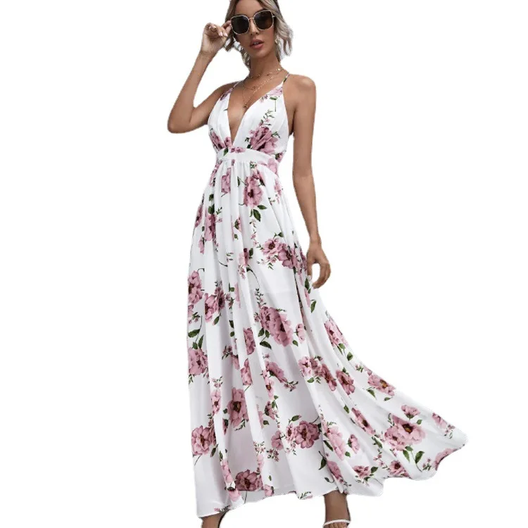 

Women's Sexy Strap Dress 2021 Summer New Fashion Sleeveless White Chiffon Slim Chest Wrapped Temperament Casual Street Dress