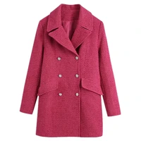 withered winter coat women england style women woolen blazers high street vintage jewellery buttons texture straight trench coat