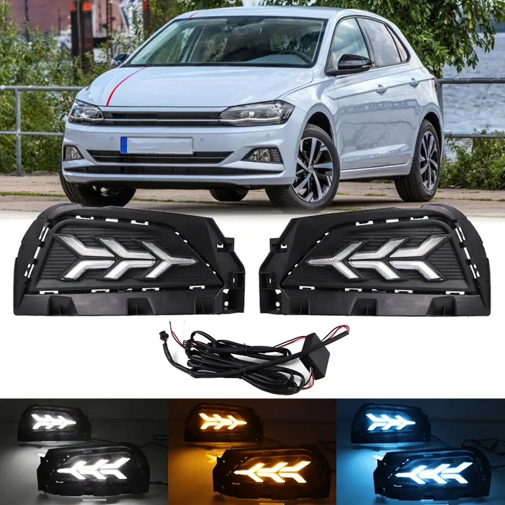 3 цвета СВЕТОДИОДНЫЙ DRL Дневной светильник для VW Polo 2019 + дневные ходовые огни 3Y фар