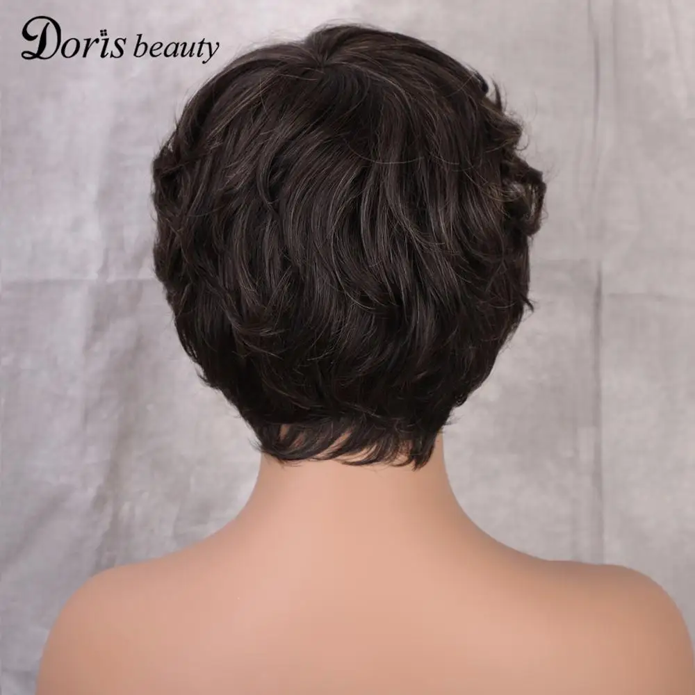 

Dories Beauty Short Synthetic Wigs Black Curly Natural Wave Afro Wig With High Temperature Hair for Middle Aged Women