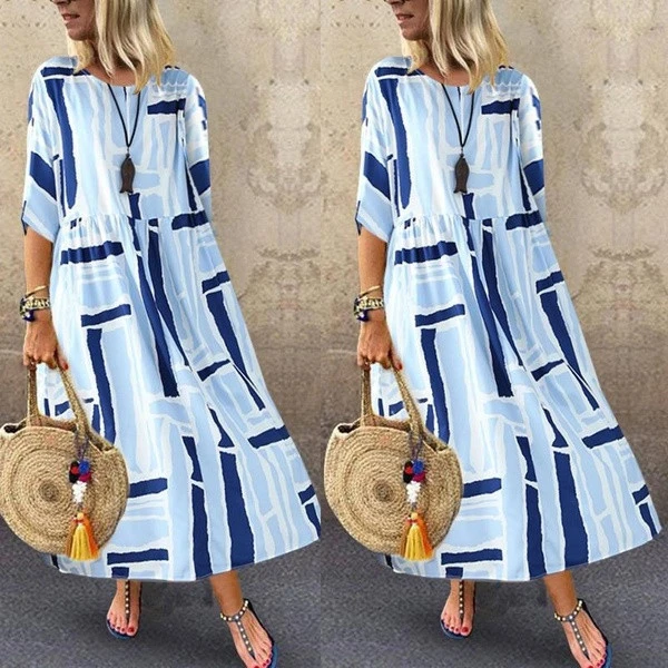 Свободное страусиное женское платье с рукавом 3/4 повседневное длинное