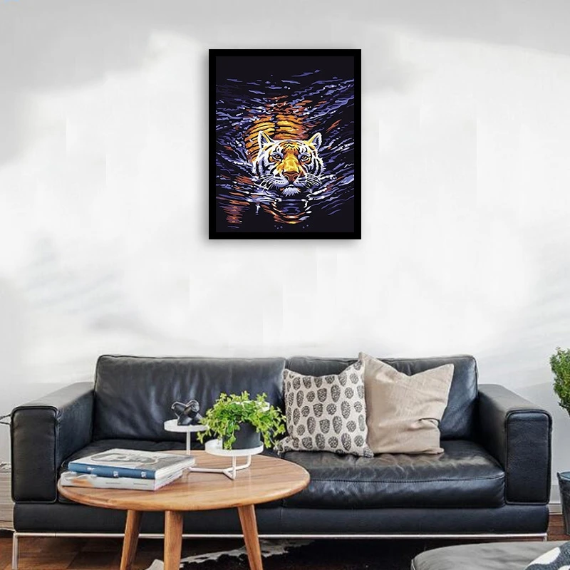 Вода тигр животные DIY цифровая картина маслом по номерам полотно ручной работы