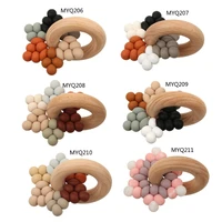 1pc baby silicone teether gym play beech wood ring teething bracelet pendant silicone beads montessori baby products toys