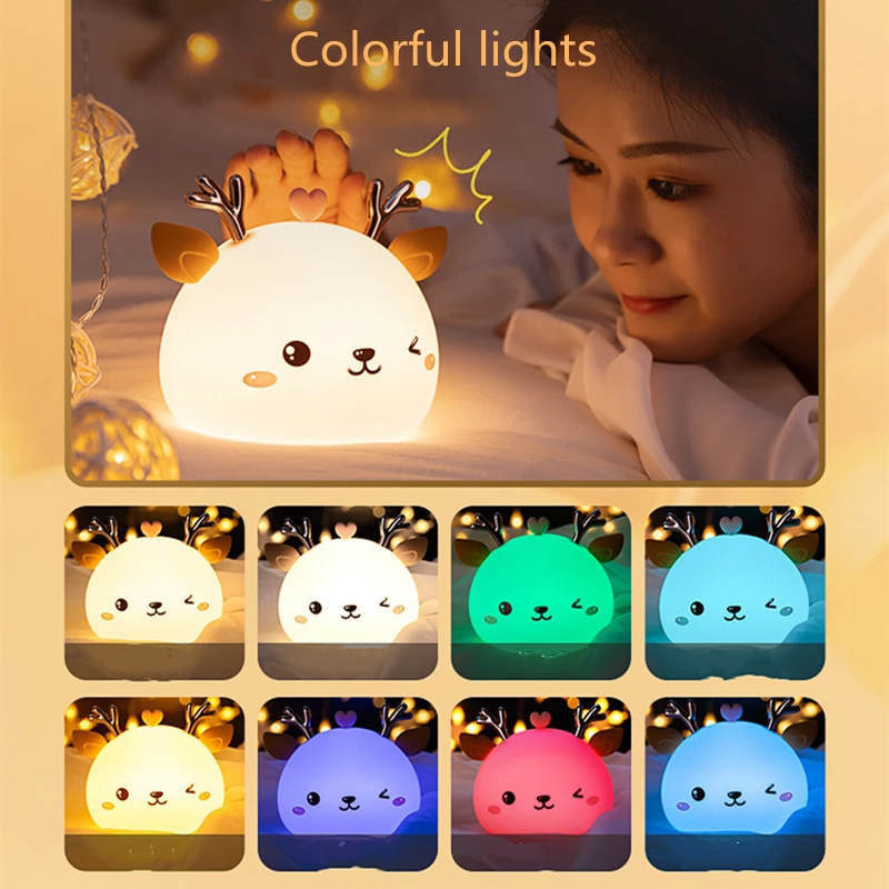 

Colorful Creative Deer Silicone NightLight LED Children's Bedroom Eye Protection Pat Color Changing Light Birthday Gift 2021 New