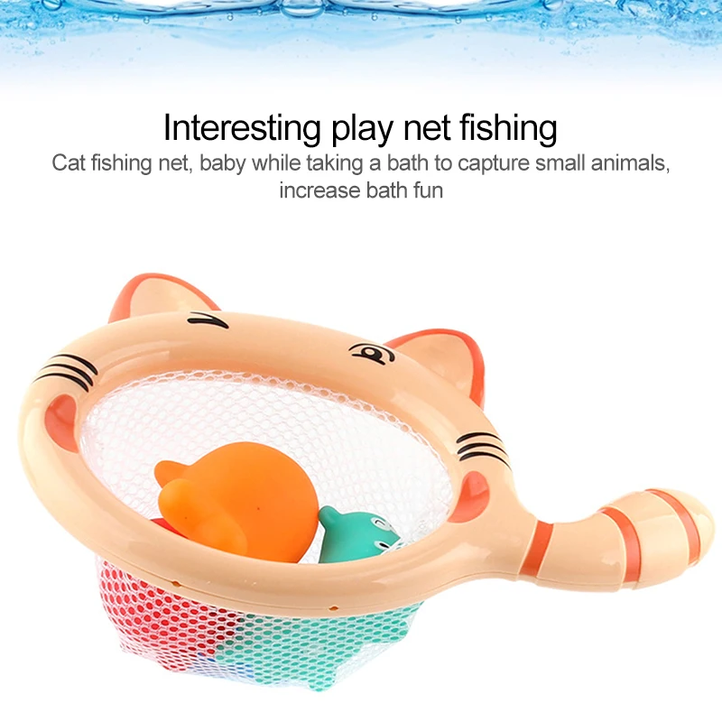 

Kids Bathtub Toys Cute Animals Swimming Pool Water Toys Colorful Soft Floating Rubber Cartoon Interactive Fishing Net Bath Toys
