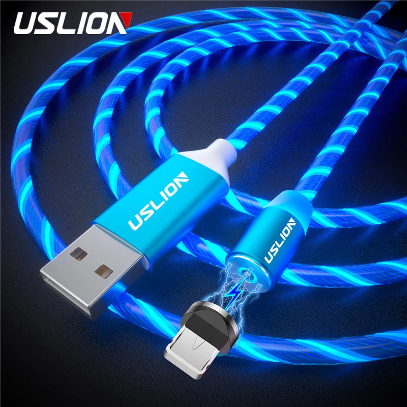 

USLION Type C Magnetic Charging Cable LED Flowing Streamer Charging Cable Magnet Micro USB Cord For iphone Huawei Xiaomi Samsung