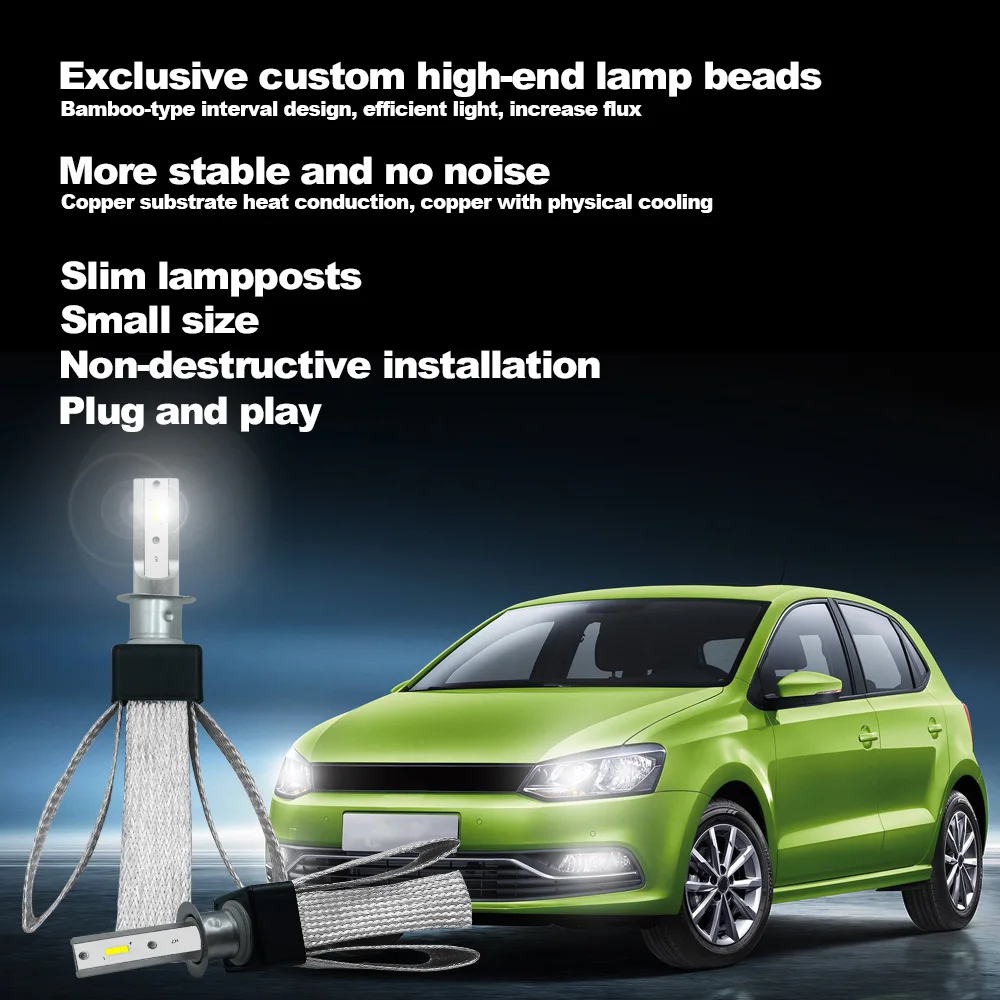 

2PCS T8 CSP LED Car Headlight 6000K 4800LM IP68 Waterproof Heat-proof Headlight LED Light Bulbs for Car