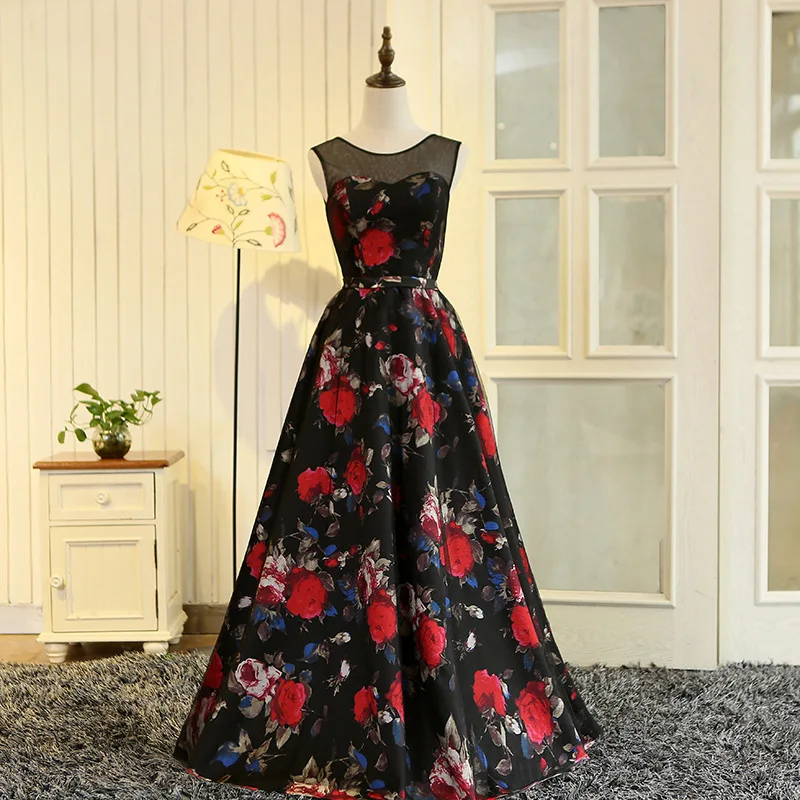 

2021 New Women Wedding Dresses Show Print Floral Ball Gown Dress Sexy O-Neck Sleeveless Evening Gown Elegant Bride Party Skirt