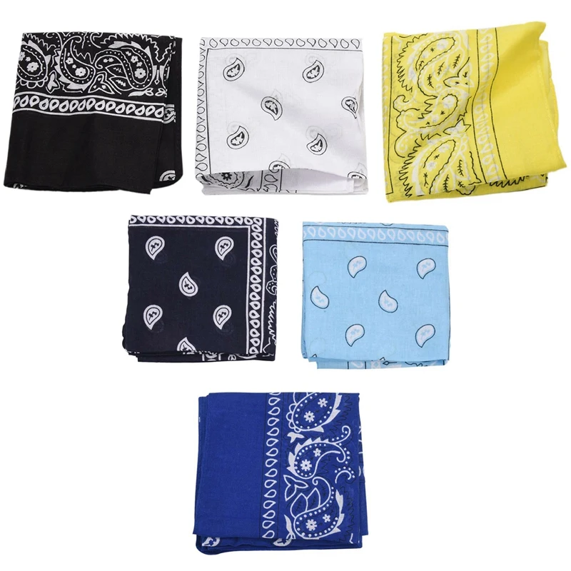 Бандана пейсли для мужчин и женщин 6 шт. 57X57 см 3 черная белая желтая королевский