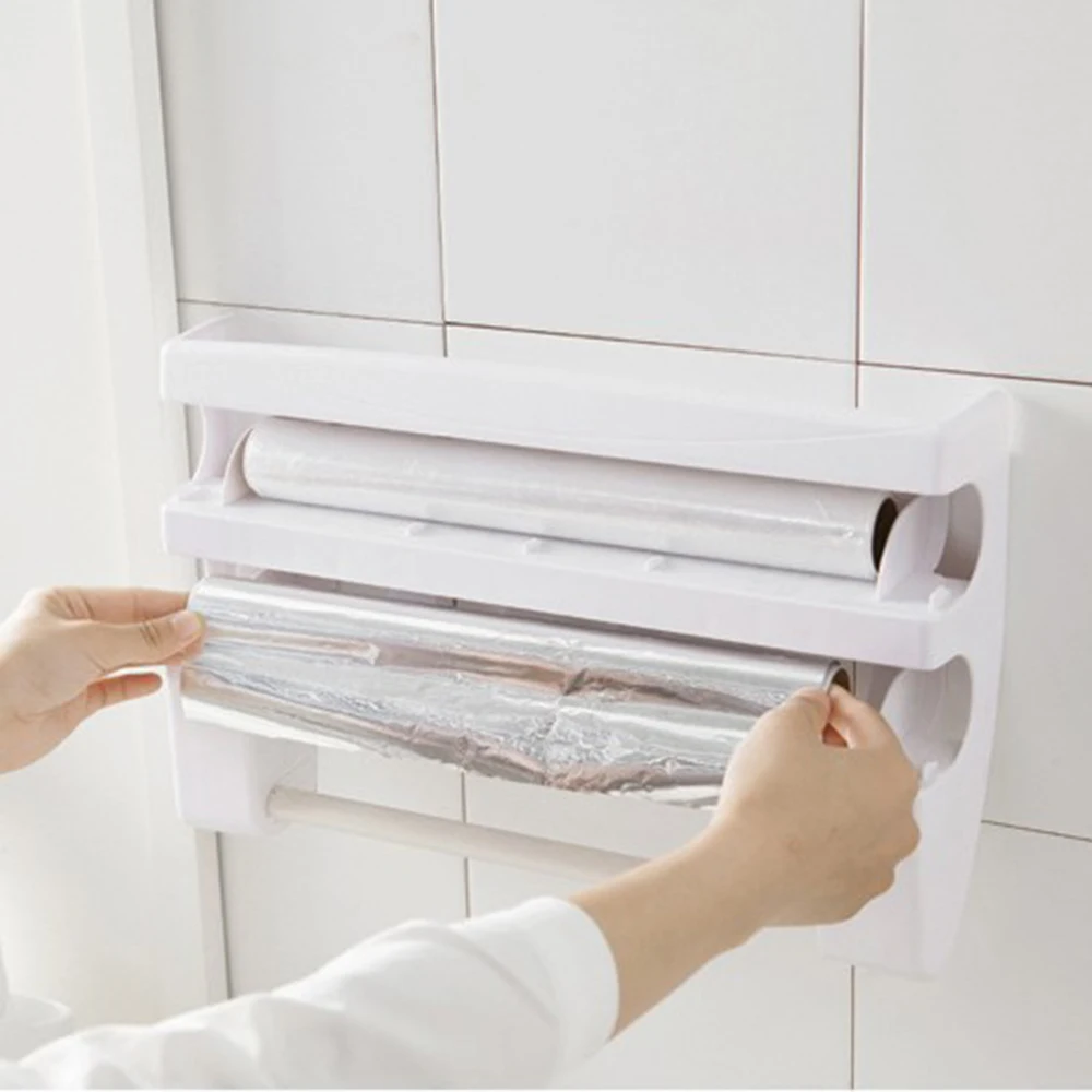 Кухонный пластиковый стеллаж для хранения обертывания с резаком из алюминиевой