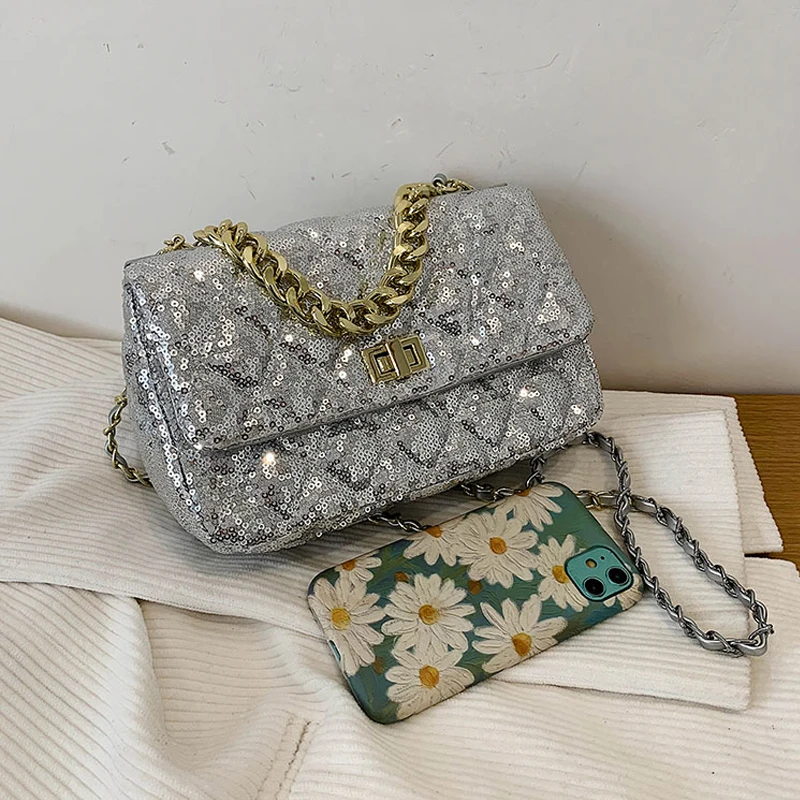 

New Sequin Design Small PU Leather Crossbody Bags for Women 2021 Black Shoulder Cross Body Bag Ladies Handbags and Purses