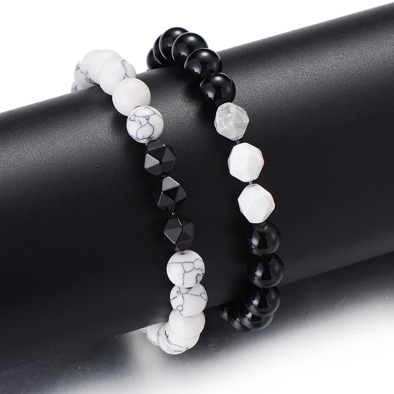 Уникальный Натуральный Черный Камень Strand браслеты для мужчин женщин простой 8 мм