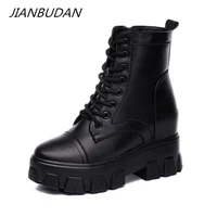 jianbudan new womens platform short boots height increasing casual autumn leather boots winter plush warm waterproof snow boots