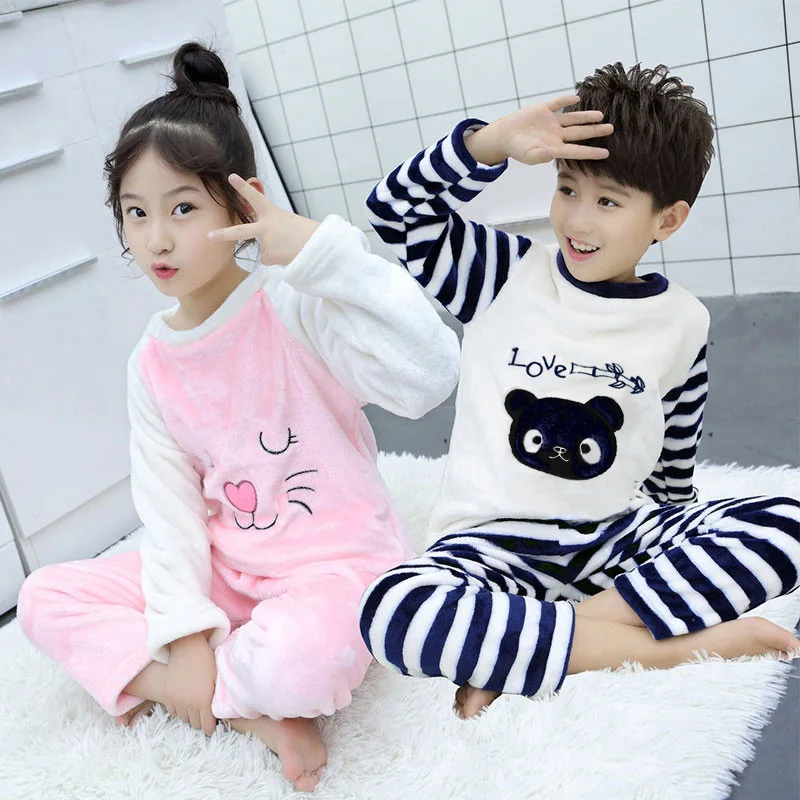Зимние Детские Бархатные пижамные комплекты теплые утепленные фланелевые