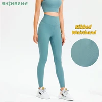 shinbene 25 ribbed waistband tummy control yoga pants fitness tights women naked feel stretch training gym sport leggings