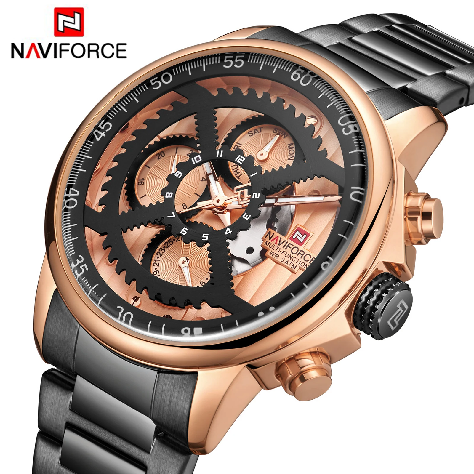 NAVIFORCE, военные кварцевые часы для мужчин, 24 H, календарь, нержавеющая сталь, ремешок, розовое золото, мужские часы, Топ бренд, роскошные часы