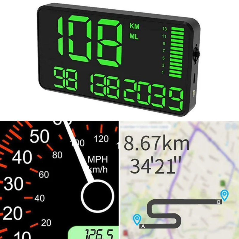 GPS дисплей на лобовом стекле Автомобильный цифровой датчик скорости HUD Oeter миль/ч