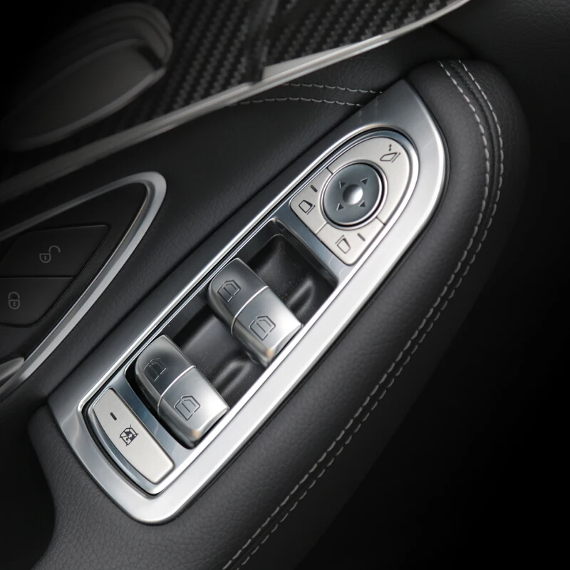 

For Mercedes Benz New C Class W205 GLC ABS+Stainless Window Lift Button Switch Sequin Interior Bright Cover Trim Car-Styling