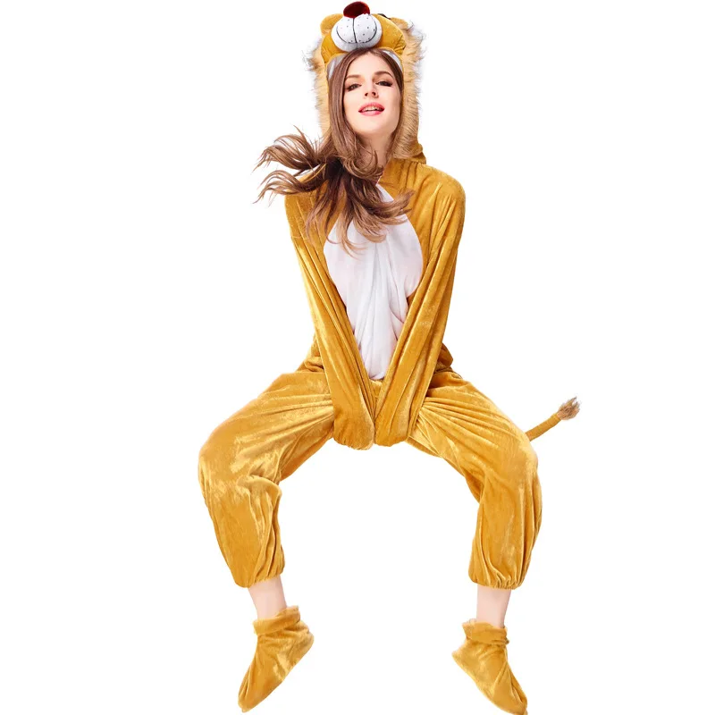 Echoine хаки животных пижамы Хэллоуин Косплей Костюм Комбинезон Лев игра мультфильм
