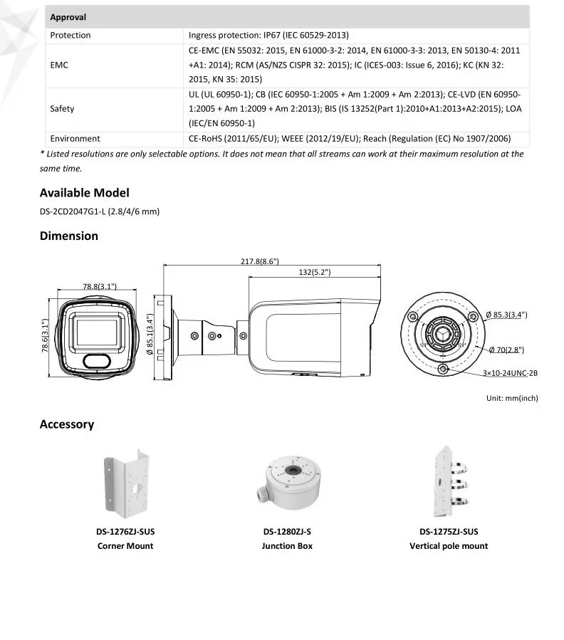 Оригинальная английская Hikvision DS-2CD2047G1-L полный цвет 4 МП Vu Fixed Bullet Network IPC IP67 POE камера
