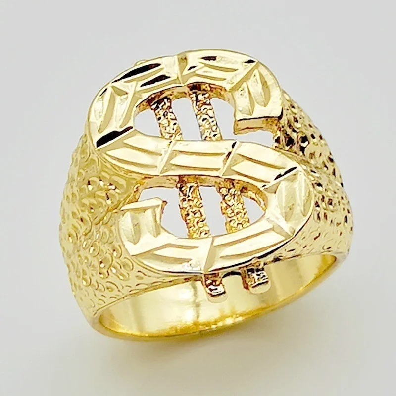 

New Trendy Dollar $ Pattern Ring Men's Ring Fashion Metal Gold-Plated Ring Accessories Party Jewelry