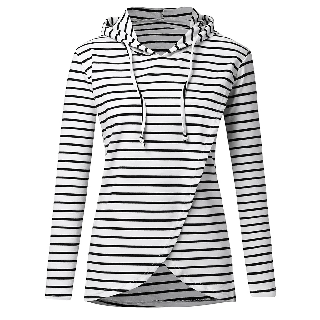 

Women Maternity Hooded Long Sleeve Striped Nursing Dress For Breastfeeding With Hooded Sweatshirt dress Spring Autumn Pullovers