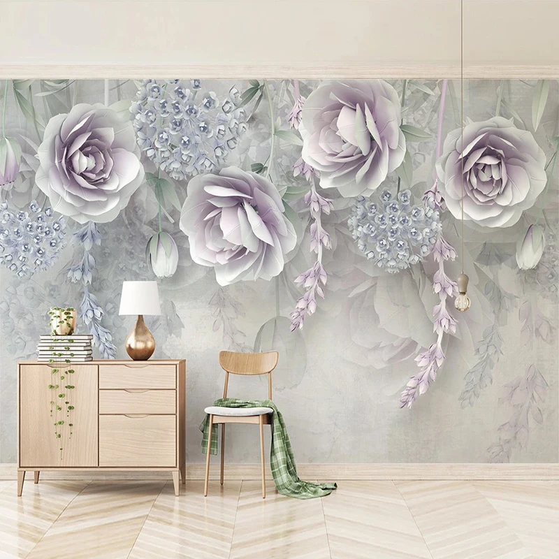 Настенная бумага на заказ 3D стереоскопические фиолетовые цветы рельефные для
