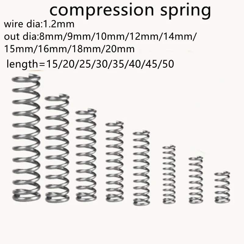 

10pcs 1.2mm compression spring outer dia 8mm/9mm/10mm/12mm/14mm/16mm Stainless Steel Micro Small Compression spring