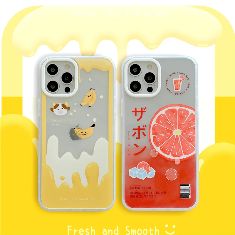 

Kawaii Japanese Cartoon Fruit Drink Phone Case For iPhone 12 11 Pro Max X Xs Max Xr 7 8 Puls SE 2020 Cases Soft Silicone Cover