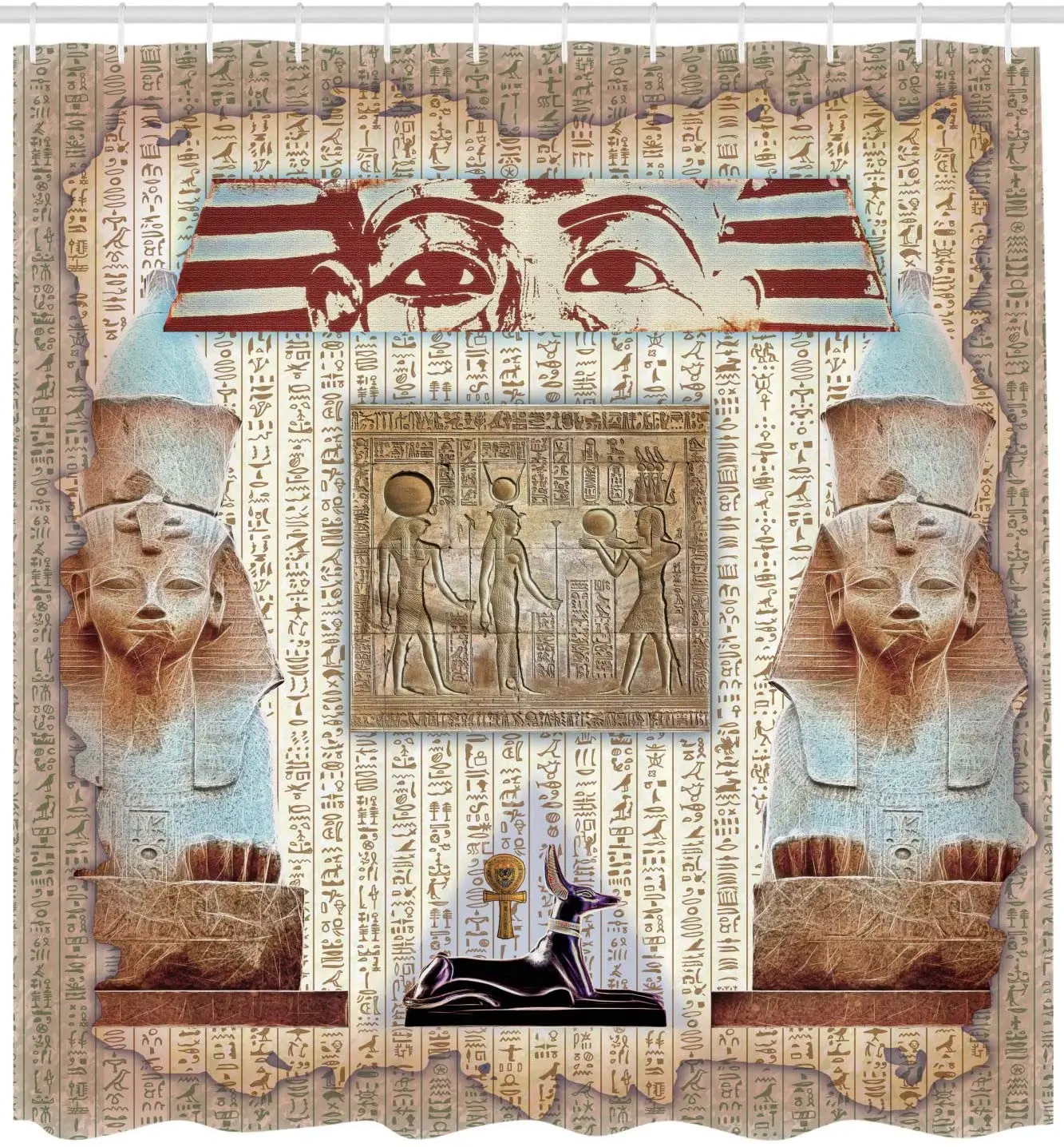 

Long Taupe Redwood Egypt Decor Shower Curtain Eastern Heritage Ancient Egyptian Pharaoh Mummy Coffin Portrait Art Print Decor B
