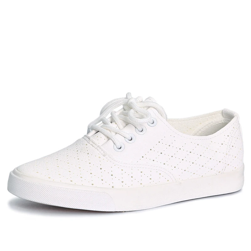 Женские дышащие кожаные туфли с дырками Летние повседневные кроссовки на