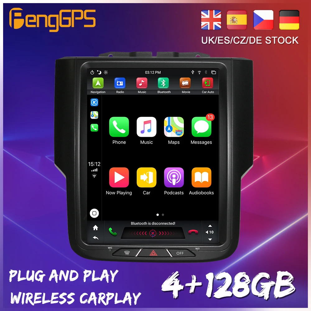 

128 ГБ Android 9,0 Tesla стиль вертикальный Большой экран для Dodge RAM 1500 2014-2018 серии CarPlay GPS Радио Автомобильное стерео головное устройство