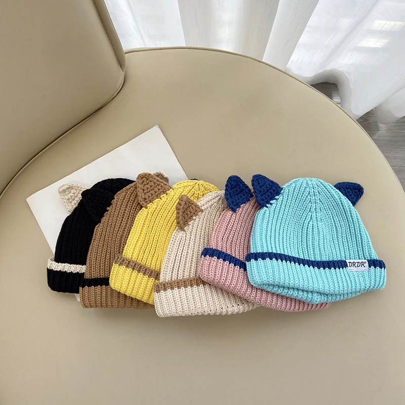 Детская зимняя стандартная шапка 2022 теплые шерстяные вязаные облегающие шапки в